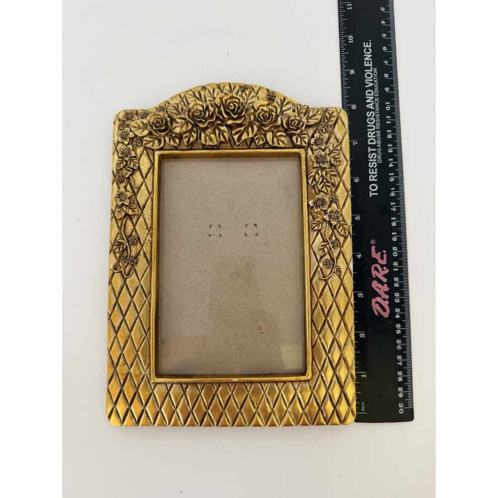 Mini Gold Romantic Picture Frame Hollywood Regency Ribbons Roses - Picture 4 of 4
